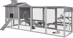 Aivituvin Cat House Catio Outdoor Cat Enclosures, Large Kitty House Cat Condo Playpen with Platforms & Living House-Unique Deformation Cat House