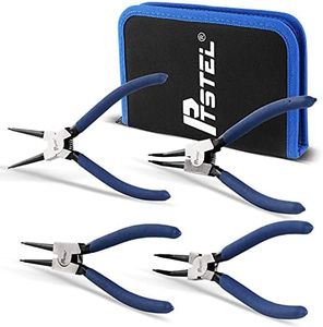 PTSTEL 4 Piece 7-Inch Internal/External Snap Ring Pliers Set Circlip Pliers Kit with Straight/Bent Jaw for Ring Remover Retaining with Portable Storage Bag