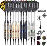 Turnart Darts Plastic Tip - Professional Soft Tip Darts Set for Electronic Dartboard 12 Pcs 18 Grams with 50 Extra Tips 24 Flights 2 Flight Protctors and Tool Kit Gift Darts (Tungsten)