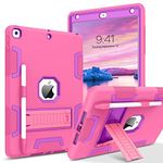 VENINGO iPad 9th Generation Case, iPad 8th Generation Case, iPad 7th Gen Case, iPad 10.2 2021/2020/2019 Case,3 in 1 Heavy Duty Rugged Shockproof Protective Cover with Stand Pen Holder,Deep Pink/Purple