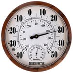 Indoor Outdoor Thermometer Hygrometer - 25.4cm Outdoor Thermometers Large Number, 2 in 1 Thermometer Hygrometer, No Battery Needed Large Outdoor Thermometers for Patio (Brown)