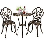 Yaheetech Garden Bistro Set Round Aluminum Patio Table with 2 Chairs - Outdoor Garden Furniture Set,Bronze