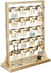 Ikee Design Free Assemble Wooden Jewelry Display Rack with 20 Removable Metal Hooks, Earring Card Display Holder Stand for Earring Cards, Necklaces, Keychains, Keychain Display Stand, Oak Color