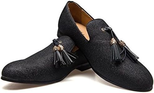 Men's Vintage Velvet Embroidery Noble Loafer Shoes Slip-on Loafer Smoking Slipper Tassel Loafer, Black/06, 9 US