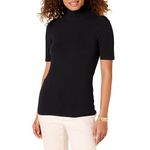 Amazon Essentials Women's Draped Puff Sleeve Turtleneck, Black, Large