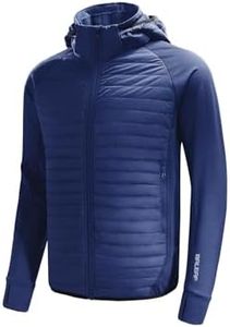 BALEAF Men's Running Jacket Lightweight Thumble Hole Warm Up Puffer Jacket Hybrid Thermal Coat Insulated Hiking Golf Blue XXL