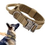 Tactical Dog Collar Military Dog Collar Adjustable Nylon Dog Collar Heavy Duty Metal Buckle with Handle for Dog Training (Brown,XL)