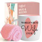 Triple Gifffted Worlds Best Wife Ever Coffee Mug and Socks Gifts for Women from Husband, Wedding Anniversary, Valentines, Mothers Day, Christmas, Birthday Mugs Gift Idea for Her, Ceramic Cup, 380ML