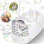 Bubble Machine, Automatic Bubble Blower Electronics Bubble Maker for Kids 10000+ Bubbles Per Minute with 2 Speeds, 8 Wands,Plug-in or Batteries Bubbles Toy for Outdoor/Indoor Party Birthday (White)