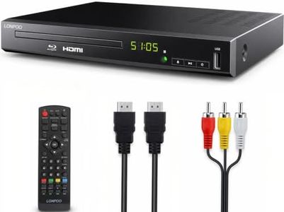 LONPOO LP-100 HD Blu-Ray Disc Player for TV with HDMI and AV Cables Upscaling TV CD DVD Player 1080P, Built-in PAL NTSC, HDMI Output, AV Output, Coaxial Output, USB Input