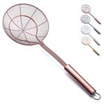 Rose Gold Strainer Spider Skimmers for Kitchen,Kyraton Stainless Steel Titanium Plating Copper Slotted Spoon Pasta Strainers Tomato Food Strainer Skimmer Ladle for Kitchen Cooking and Frying Food