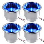 Pebbly Beach 4 PCS LED Blue Cup Drink Holders Stainless Steel Cup Holders Insert with Drain for Marine Yacht, Boat, Camper, Truck, RV, Seating