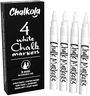 Chalkola Lot de 4 Marqueurs Craie Blanche - Pointe Fine Réversible de 3mm Stylos Blancs Effaçable pour Tableau Noir, Album photo Scrapbooking, Vitres, Verres, Restaurants