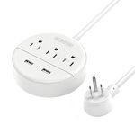 Extension Cord with USB, NTONPOWER 5FT Travel Power Bar, 3 Outlet 2 USB, Flat Plug Power Strip Wall Mount for Indoor, Home, Travel, Cruise Ship, Hotel, Nightstand and Office, White