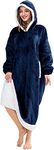 HBlife Oversized Long Wearable Blanket Hoodie for Adult, Thick Sherpa Sweatshirt with Elastic Sleeves and Giant Pockets Super Warm and Cozy Fuzzy Plush Fleece Blanket Jacket, Blue