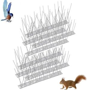 LELYFIT Anti Bird Repellent Stainless Steel Bird Spikes, Deterrent Spike,Keep Pigeon,Sparrow,Crows and Woodpeckers Away Garden Balcony, for Fence Roof Window Bird Spikes，8Pcs X 25CM, 2M Length