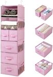 GRANNY SAYS Hanging Closet Organizers and Storage, 6 Shelves Closet Hanging Organizer with 6 Side Pockets, 5 Drawer Storage Organizer, Portable Hanging Shelves for Baby Closet, Pink Shelf