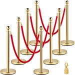 VEVOR Crowd Control Stanchion, Set of 8 Pieces Stanchion Set, Stanchion Set with 5 ft/1.5 m Red Velvet Rope, Gold Crowd Control Barrier with Sturdy Concrete and Metal Base – Easy Connect Assembly