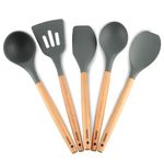 AGARO Royal Silicone Spatula Set of 5, Cooking and Mixing, for Non-Stick Cookware, BPA Free, Seamless Design, Grey