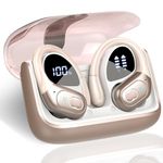 Aptkdoe Wireless Earbuds, 75H Bluetooth 5.3 Headphones, HiFi Stereo Wireless Earphones with 4 ENC Mic, Sport Bluetooth Earbuds with Earhooks, Dual LED Display, IPX7 Waterproof Ear Buds, Rose Gold