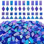 KALUCION Magic Iridescent Blue Stained Glass Mosaic Tiles, 280 Pieces Mixed 4 Shapes Tiffany Stained Glass Kit Mosaic Glass Pieces for Crafts