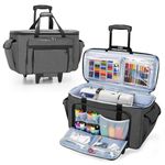 CURMIO Embroidery Sewing Machine Carrying Case with Wheels, Rolling Embroidery Machine Tote Bag with Bottom Support Board for Embroidery Machine and Sewing Supplies, Grey