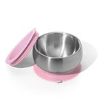 Avanchy Baby Bowls with Suction and Storage Lids Set. Stainless Steel, Magenta (Pink)