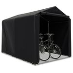 COSTWAY 7x5.2FT Outdoor Storage Shed, Waterproof Garden Bike Tent with Roll-up Zipper Door and Gloves, Galvanized Steel Motorcycle Tool Storage Shelter Carport for Patio Yard Garage (Dark Grey)