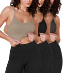 ODODOS 3-Pack Seamless Sports Bra for Women Ribbed Camisoles Non Padding Yoga Bra Crop Tank Tops, Taupe+Black+Charcoal, X-Small