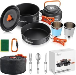 HOMGEN 12-Pieces Ultralight Anodized Aluminum Camping Cookware Set for 2 People - Nesting Pot/Pan with Foldable Handles 800ml Insulated Teapot & Stainless Cups - Compact Backpacking Gear for Camping
