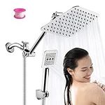 COSYLAND Shower Head Combo 8” Rainfall 3 Settings Handheld with 11” Extension Arm Height/Angle Adjustable with 60” Hose, Chrome ,3 Way Diverter Upgraded