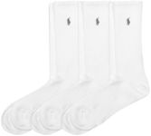 POLO RALPH LAUREN Men's Tech Athletic Crew Sock 3 Pair Pack, White, Mens Shoe Size 6-12