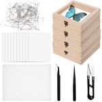 20 PCS Insect Specimen Tools Kit 4 Wooden Display Case Box with Clear Top 10 Sheets Thin Tracing Paper 2 EVA Foam Pinning Board 200 Pins 2 Tweezers 1 Scissors Tools for Bugs Collection