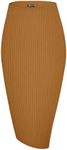 Urban CoCo Elastic High Waist Knee Length Pencil Skirt Ribbed Knit Basic Tube Midi Skirt, Camel, Large