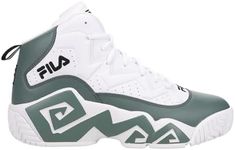 Fila MB Men's Basketball Sneakers Shoes, High-Top Ankle Support, Chunky Sole (White/Dark Forest/Black, 12)