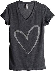Thread Tank Simply Heart Women's T Shirt, Relaxed V-Neck Graphic Tee, Vintage Summer Tops, Stylish Casual Wear, Gift Idea, Charcoal, Medium