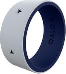 QALO Men's Rubber Silicone Ring, Folds of Honor Stars Forever Strata, Silicone Rubber Wedding Band, Breathable, Durable Rubber Wedding Ring for Men, 9mm Wide 1.85mm Thick, Grey & Blue, Size 13