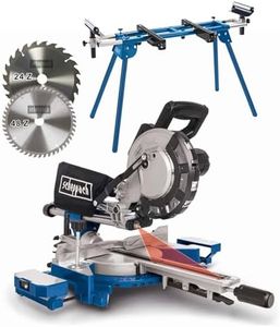 Scheppach HM216L 8" Sliding Mitre Saw & UMF1600 Tool Stand, 216mm Blade, 2000W, 340mm Cross Cut, 45° Bevel, 2 TCT Blades 24T/48T, Wood DIY Workshop