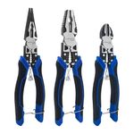 KAIHAOWIN Pliers Set- 8" Needle Nose Pliers, 8" Linesman Pliers，7" Diagonal Cutter， Electrician Pliers Set with Wire Cutter Stripper and Crimper