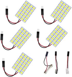 Everbrightt 5-Pack White 5050 24SMD Led Panel Dome Light Lamp Auto Car Reading Interior Lamp DC 12V with T10 / BA9S / Festoon Adapters