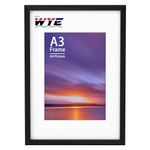 A3 Wood Frame Photo Frame Picture Frames Outer Dimension (44.5x32.2 cm) for 11.7x16.5 Inch (29.7x42 cm) Photo Only Wall Hanging, Acrylic (Non-Glass) A3 Black Poster Frame with A4 Mount