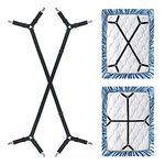 2 Pcs Sheet Holder Strap Fasteners Suspenders, Adjustable Criss Cross Elastic Band Flat Fitted Sheet Holder Fasteners Grippers for All Bed Sheets Fitted Sheets Flat Sheets Long Type - Black