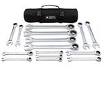 Jaeger 15pc Inch TIGHTSPOT 90-Tooth Ratcheting Wrenches MASTER SET - Our LARGEST SAE/INCH SET With Bear Keeper Rollup Case