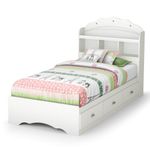 South Shore Furniture Tiara Twin Mates Bed with Drawers and Bookcase Headboard 39-Inch Set, Pure White