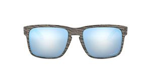 Oakley Men's OO9102 Holbrook Square Sunglasses, Woodgrain/Prizm Deep Water Polarized, 57 mm