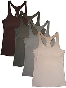 Kalon Women's 4-Pack Racerback Shelf Bra Camisole Base Layer (Large, Earth)