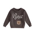 WERNZATT Baby Girl Boy Knitted Sweater Toddler Bear Letter Embroidery Long Sleeve Pullover Jumper Tops Knitwear Autumn Winter Warm Clothes (Dark Khaki, 18-24 Months)