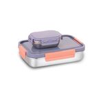 WARMEO Carnival Stainless Steel Airtight Leak-Proof Lunch Box, Light Weight, Easy to Clean, Perfect for Office, School, Picnic & Travelling, Set of 2 (800ml+150ml) Purple & Peach