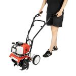MEHOOSPVN 52CC Garden Petrol Tiller Engine Mini Tiller Handpush Cultivator 3HP 2 Strokes Lawn Soil Cultivator Rotovator Engine Lightweight Compact Powerful Sure Grip Handles Built to be Durable