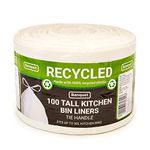 Recycled 100 Tie Handle Tall Kitchen Bin Liners, white